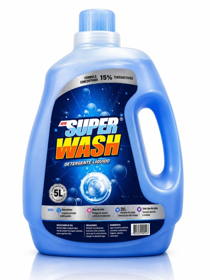 detergente5lt-super Detergente Líquido Super Wash 5 Litros | Fórmula Concentrada 15% Tensoactivos - Imagen 1