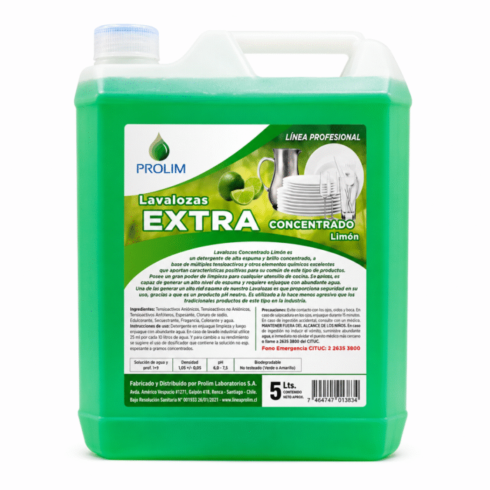 Lavalozas Extra Concentrado Limón PROLIM 5 Litros | Línea Profesional - Imagen 1