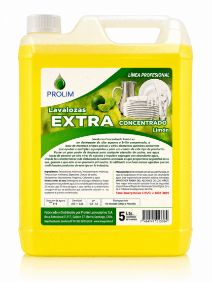 Lavalozas Extra Concentrado Limón PROLIM 5 Litros | Línea Profesional